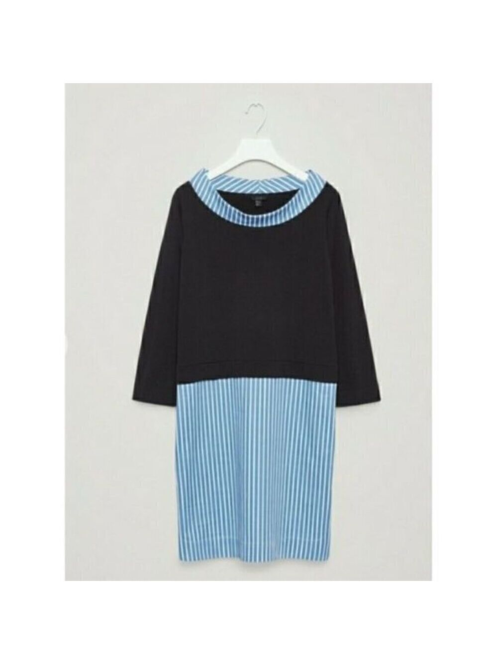 COS Twofer Shirt Dress Knit Top Striped Skirt Collar Blue Cotton Mini Preppy S